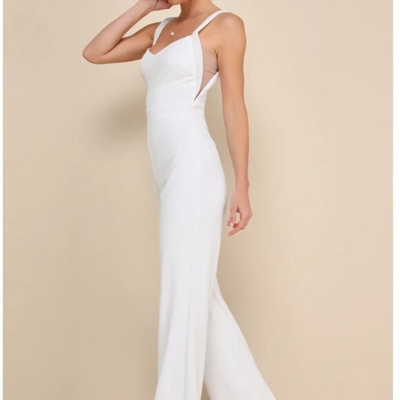 LuLus - NWT Love Aglow White Pearl Beaded Sleeveless Straight Leg Jumpsuit - Picture 3 of 3